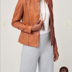 Azura Washed Lambskin Leather Jacket cognac